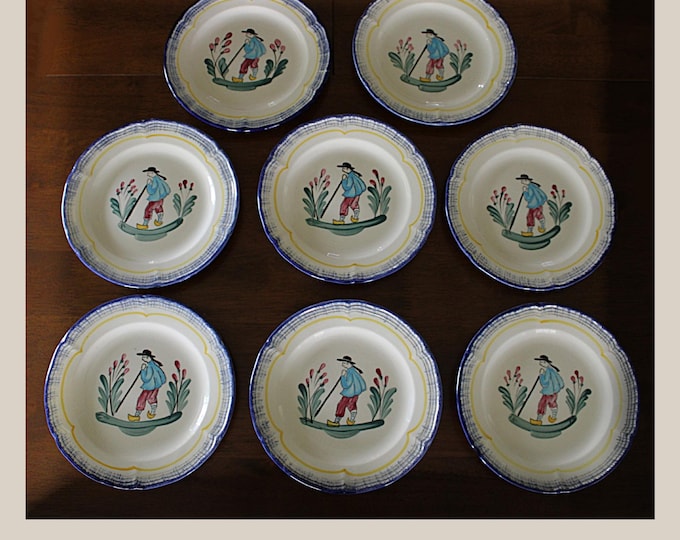 Rare French Faience Plates Set of 8