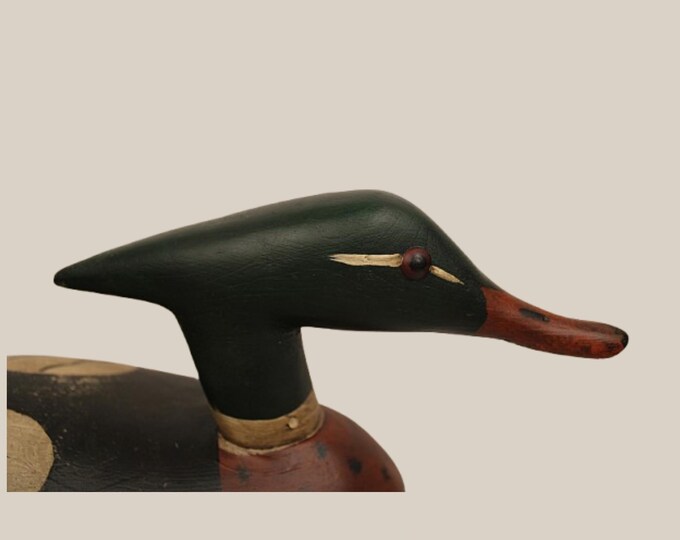 Contemporary RED-BREASTED MERGANSER Drake Wooden Decoy Hand Carved Painted and Signed