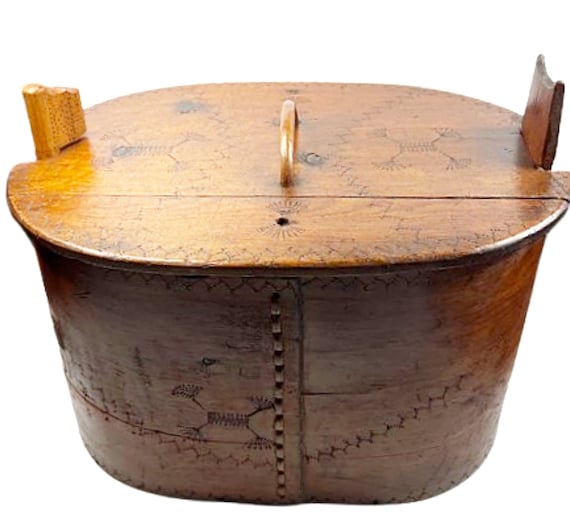 Antique NORWEGIAN TINE BOX 19 Inches Long Handmade Bentwood