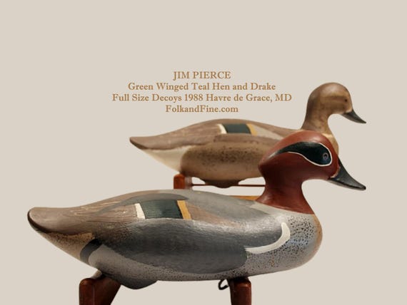 Vintage Decoy Pair Green Winged Teal Hen and Drake