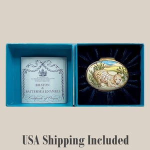 Vintage HALCYON DAYS English Enamel Box Leopard Motif