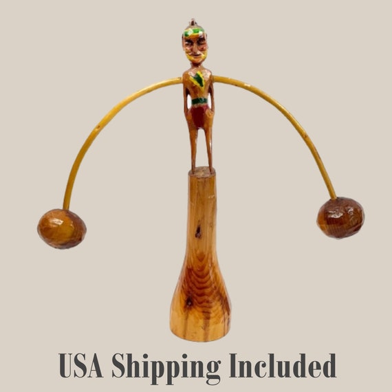 Folk Art Wooden Native American Balancing Toy