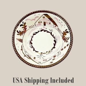 Vintage ENGLISH COPPER LUSTRE Bowl by Gray's Pottery Hand Painted House Pattern 10 Inch