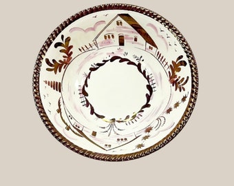 Vintage GRAY'S POTTERY ENGLAND Copper Lustre Bowl Hand Painted House Pattern