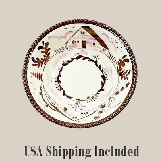 Vintage GRAY'S POTTERY ENGLAND Copper Lustre Bowl Hand Painted House Pattern