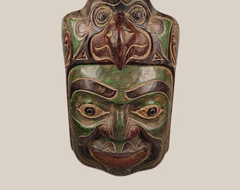 Vintage HUGE WALL MASK Carved Painted 22 Inches Tall Artist Signed