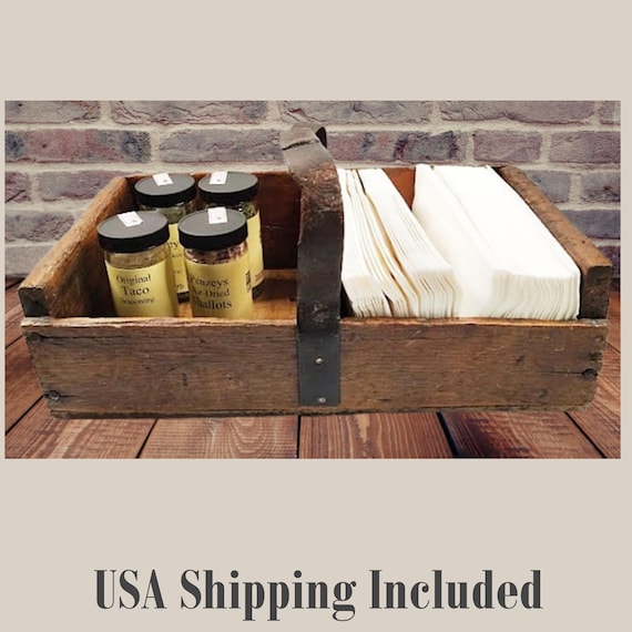 Primitive Handmade Wood Carrier with Leather Handle