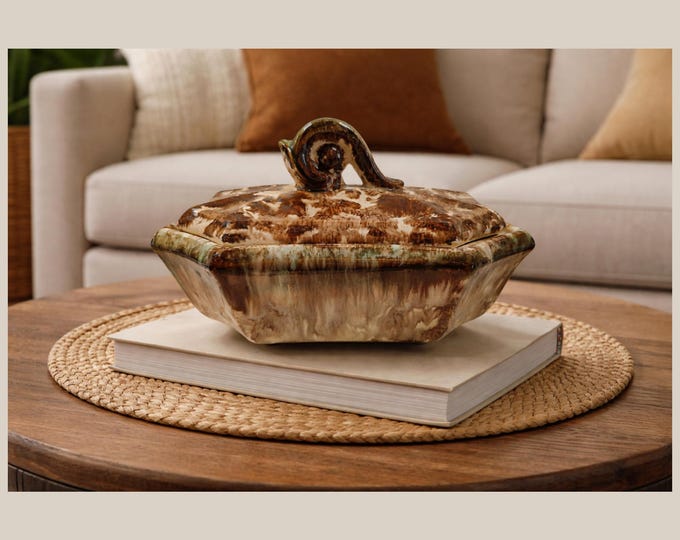 Antique Pottery Lidded Box Sponged Glaze