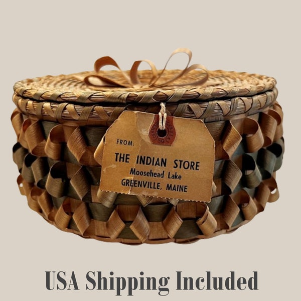 Vintage Abenaki Indian Curly Lidded Basket Bowl Maine with Provenance