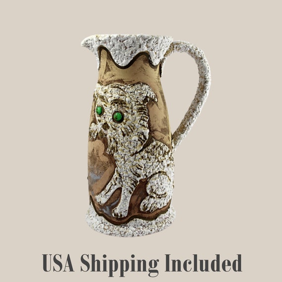 Vintage MCM ITALIAN Pitcher Fat Lava Horse and Cat Motifs