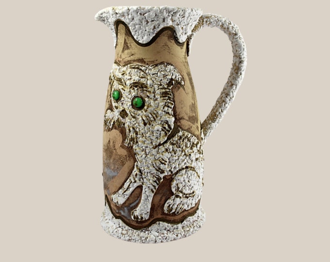 Vintage MCM ITALIAN Pitcher Fat Lava Horse and Cat Motifs