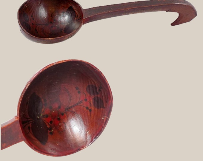 Antique 1800s Wooden Ladle Painted and Carved