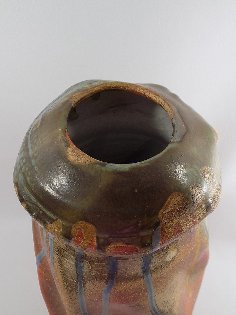 Vintage Studio Art Pottery Vase: Drip Glazed Stoneware, Signed (2001 ...