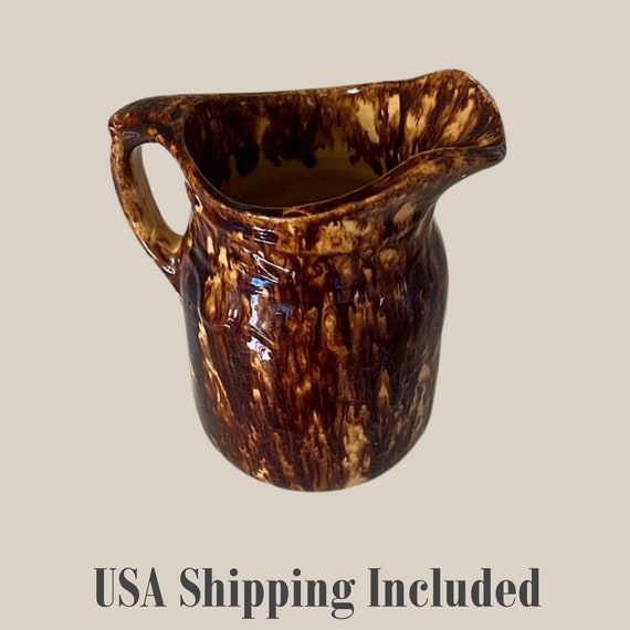 Yellow Ware with Rockingham Glaze Antique Pitcher
