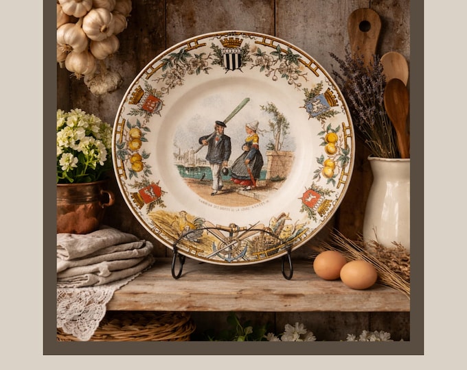 Antique FRENCH SARREGUEMINES PLATE Types Bretons Pattern