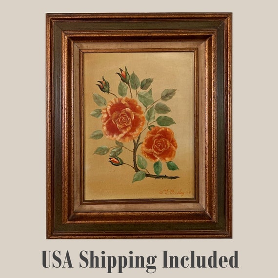 Vintage Original Painting of Roses by W. T. Presley 1979