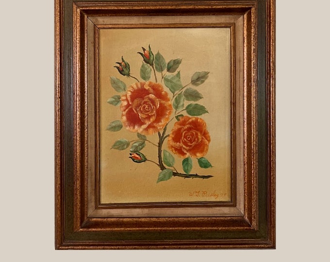 Vintage Original Painting of Roses by W. T. Presley 1979