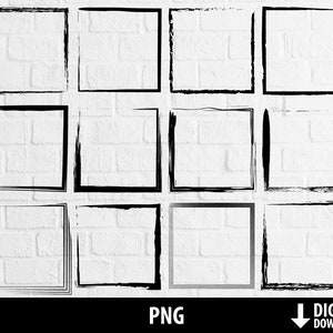grunge frame clipart, distressed square frame png, scrapbooking, printable borders, sublimation, digital download image 1