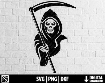 Grim reaper svg dxf png, skull clipart, death, halloween, scary horror, printable cut file cricut, cameo silhouette, digital download