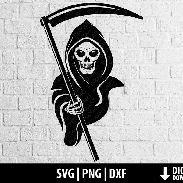 Grim reaper svg dxf png, skull clipart, death, halloween, scary horror, printable cut file cricut, cameo silhouette, digital download