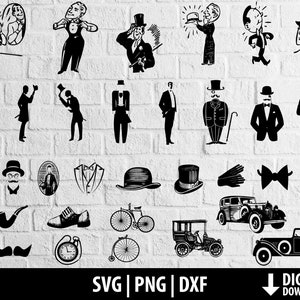 Retro svg png dxf, uitstekende clipart, heer Engelsman, autofietsvervoer, de besnoeiingsdossiers van de jaren '20 cricut, silhouet, digitale download