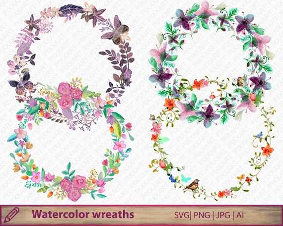 Download Flower Wreaths Png Svg Watercolor Floral Wreath Clipart Etsy