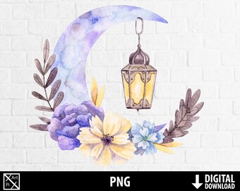 Ramadan png, ramadan kareem clipart, watercolor lantern png, islam moon, islamitic, printable, sublimation, digital download