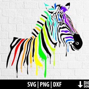 Zebra svg dxf png, rainbow zebra, dripping paint safari zebra, printable cut file cricut, silhouette, sublimation, digital download