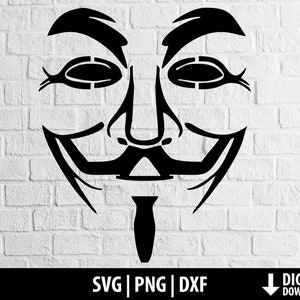 Anonyme Maske Svg Dxf Png, v für Vendetta Svg, Guy Fawkes Maske Clipart, druckbare Maske, geschnittene Datei Cricut, Kamee Silhouette, digitaler Download