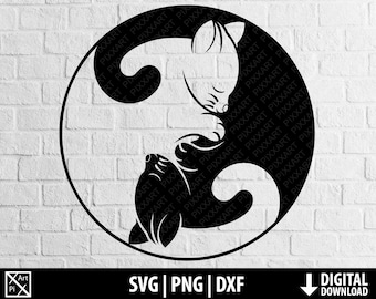 Yin yang gatos svg, gatitos lindos dxf png clipart, archivo de corte imprimible cricut, silueta de cameo, descarga digital de sublimación