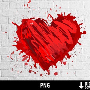 heart png, paint splatter png, red grunge heart clipart, printable heart, sublimation, digital download