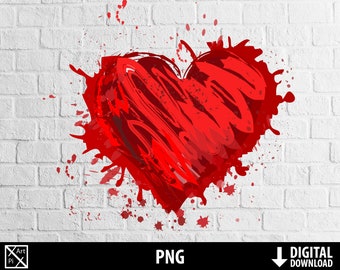 heart png, paint splatter png, red grunge heart clipart, printable heart, sublimation, digital download