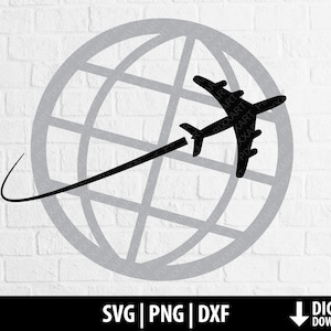 Plane around world svg, travel clipart png dxf, holiday vacation summer, printable cut file cricut, silhouette, digital download