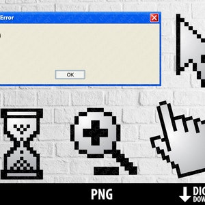 エラー ウィンドウ クリップアート、コンピューター カーソル、PC エラー、ポップアップ PNG 印刷可能なピクセル化されたカーソル クリック グラフィックス デジタル ダウンロード