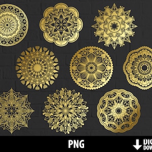 Mandala png, clipart mandala dorato, pacchetto mandala d'oro, mandala stampabili, sublimazione, download digitale