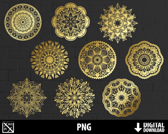 Mandala png, golden mandalas clipart, gold mandalas bundle, printable mandalas, sublimation, digital download