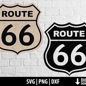 ルート 66 svg dxf png、ビンテージ アメリカン ロード サイン クリップアート、印刷可能なカット ファイル cricut、カメオ シルエット、昇華、デジタル ダウンロード