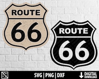 Route 66 svg dxf png, vintage amerikansk vägskylt clipart, utskrivbar klippfil Cricut, cameo silhuett, sublimering, digital nedladdning