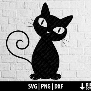 Cute black cat svg dxf png kitten tilted head clipart feline cartoon printable cut file cricut cameo silhouette sublimation digital download