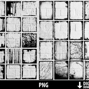 グランジ フレーム クリップアート、傷んだ正方形の長方形の境界線 png、印刷可能なスクラップブック、デジタル即時ダウンロード、商用利用