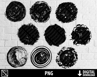 Cerchi grunge png cornici rotonde angosciate clipart design palla stampabile silhouette sublimazione download digitale