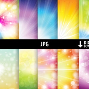 Sunburst digital paper, sunray printable paper, light lens flare scrapbook paper, rainbow starburst paper, tinted bright colors, bundle