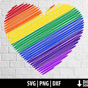 Lgbtq svg dxf png, equality diversity heart love clipart, hand drawn doodle scribble rainbow, printable cut file silhouette digital download