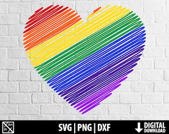 Lgbtq svg dxf png, equality diversity heart love clipart, hand drawn doodle scribble rainbow, printable cut file silhouette digital download