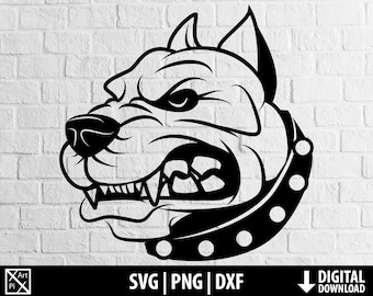 Angry dog svg png dxf, dangerous pitbull head portrait svg clipart, printable cut file cricut, cameo silhouette sublimation digital download