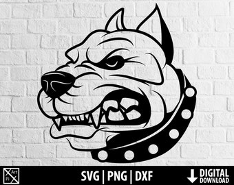 Angry dog svg png dxf, dangerous pitbull head portrait svg clipart, printable cut file cricut, cameo silhouette sublimation digital download