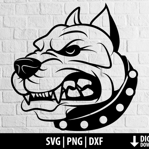 Angry dog svg png dxf, dangerous pitbull head portrait svg clipart, printable cut file cricut, cameo silhouette sublimation digital download