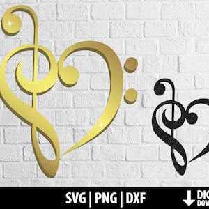 Treble clef heart svg, love music dxf png, shiny golden sol key clipart, printable cut file cricut, silhouette, sublimation digital download