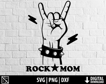 Rock mom svg dxf png, metal sign hand, Rock n roll mama clipart, printable cut file cricut, cameo silhouette, sublimation, digital download