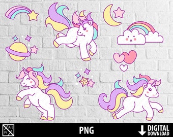 Unicorn png, cute unicorn clipart, shooting star, rainbow, printable kids nursery decor, sublimation, digital download